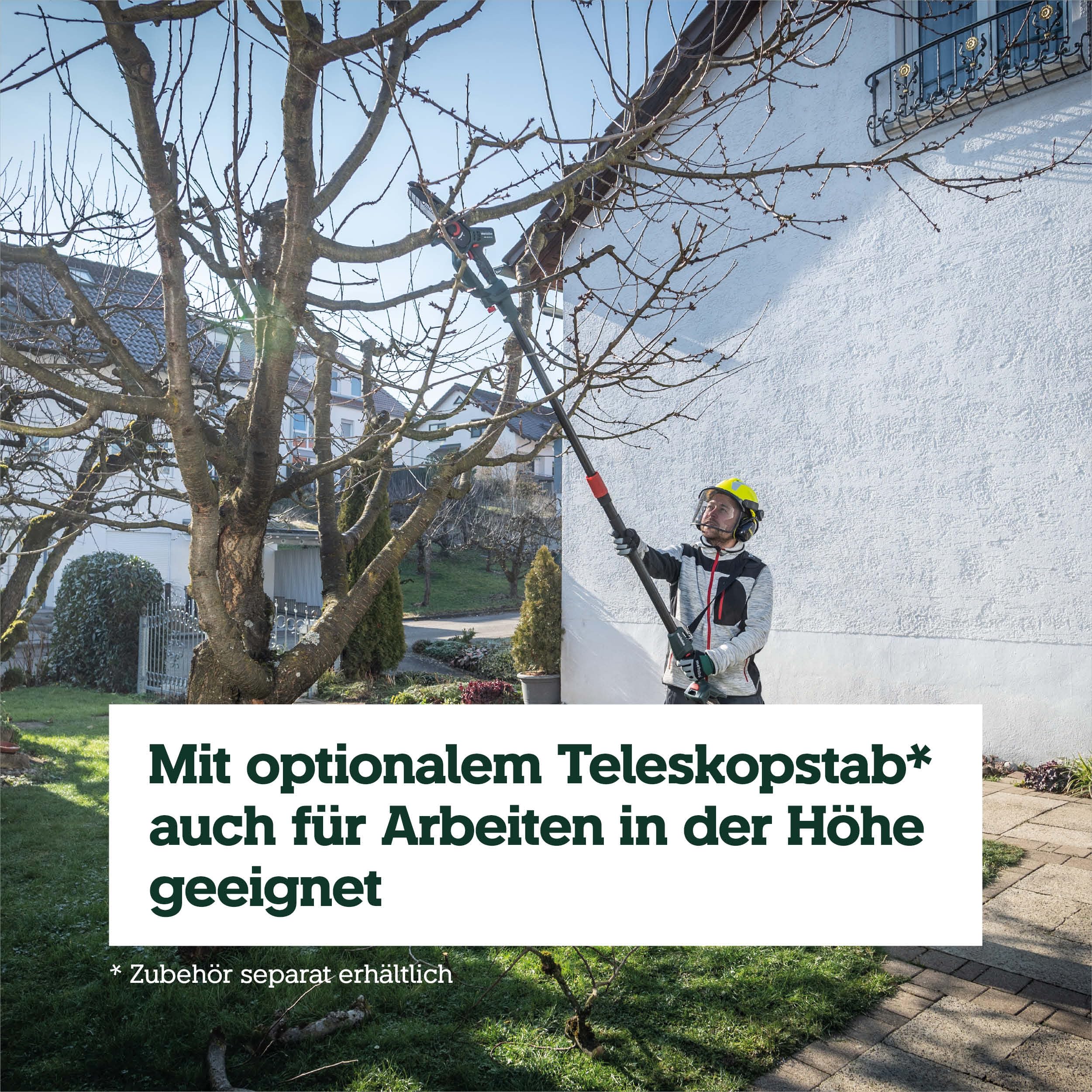 metabo Akku-Gehölzsäge MS 18 LTX 15-18V, 15 cm Schwertlänge - Ideal für Baumschnitt und Grünschnitt, hohe Kettengeschwindigkeit - Leicht und handlich - Inkl. metaBOX