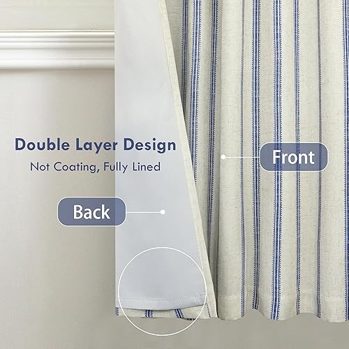 Vista 36 de DriftAway Cortinas opacas de mezcla de lino de 63 pulgadas de largo para dormitorio, cortinas de lino con estampado de rayas verticales, con Gris