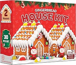 Gingerbread House kit [Set of 2] DIY Gingerbread House, Fun Holiday Activity for Kids, Ease Crafted Grooves Decor Kit of 2 Houses/4 ppl/Fondant/Snowflakes/Candies/Jellies/Beads/Buttons/Tray 30 Pcs Set