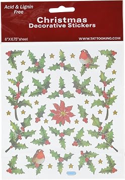 Tattoo King SK129MC-1291 Multicolored Sticker, Holly Berries and Birds