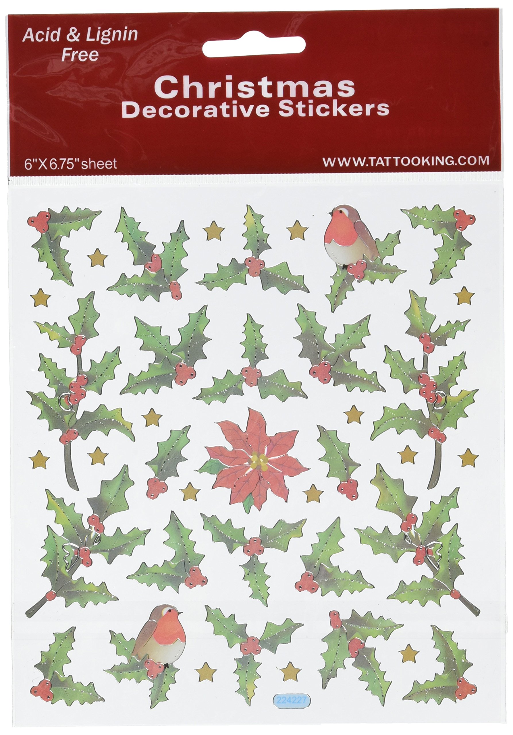 Tattoo King SK129MC-1291 Multicolored Sticker, Holly Berries and Birds