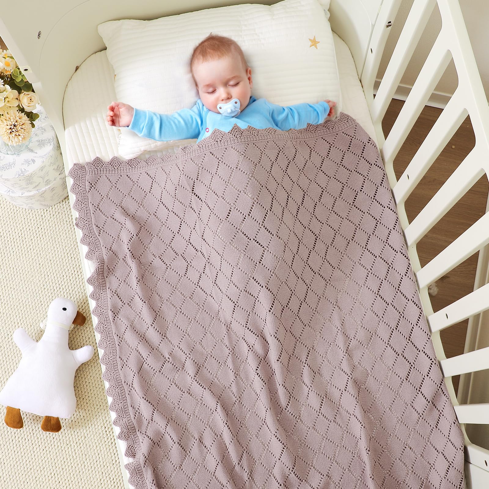 mimixiong Cotton Cellular Baby Blanket Soft Lace Cozy Baby Blankets for Newborn Boys Girls (Purple), 100x80 Centimetres - Image 4