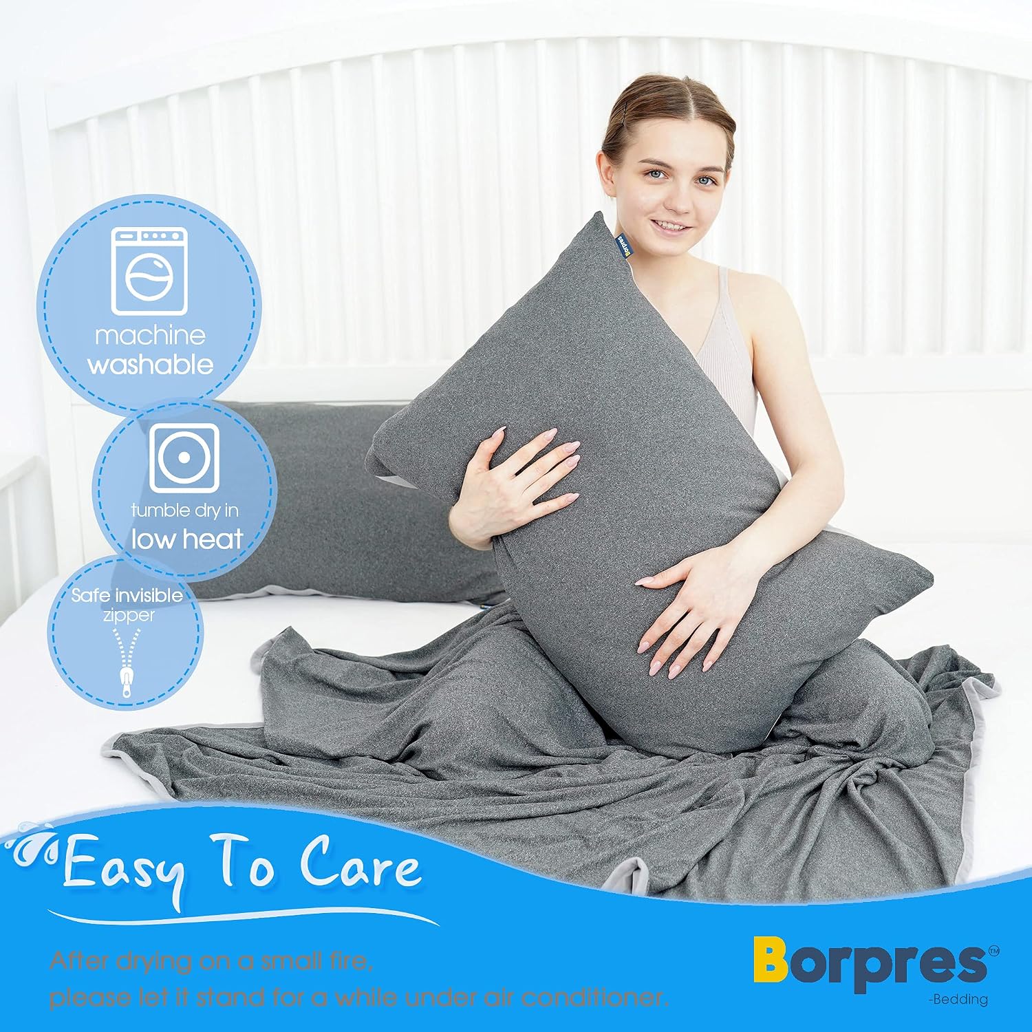 BORPRES Cooling Pillowcase,Japanese Chill-Plus Tech,Q-MAX>0.43 Cooling Fiber, Absorbs Heat Keep Cool,Double Sided Design,Idea for Hot Sleeper Night Sweats All Seasons King Size,Hemp ash