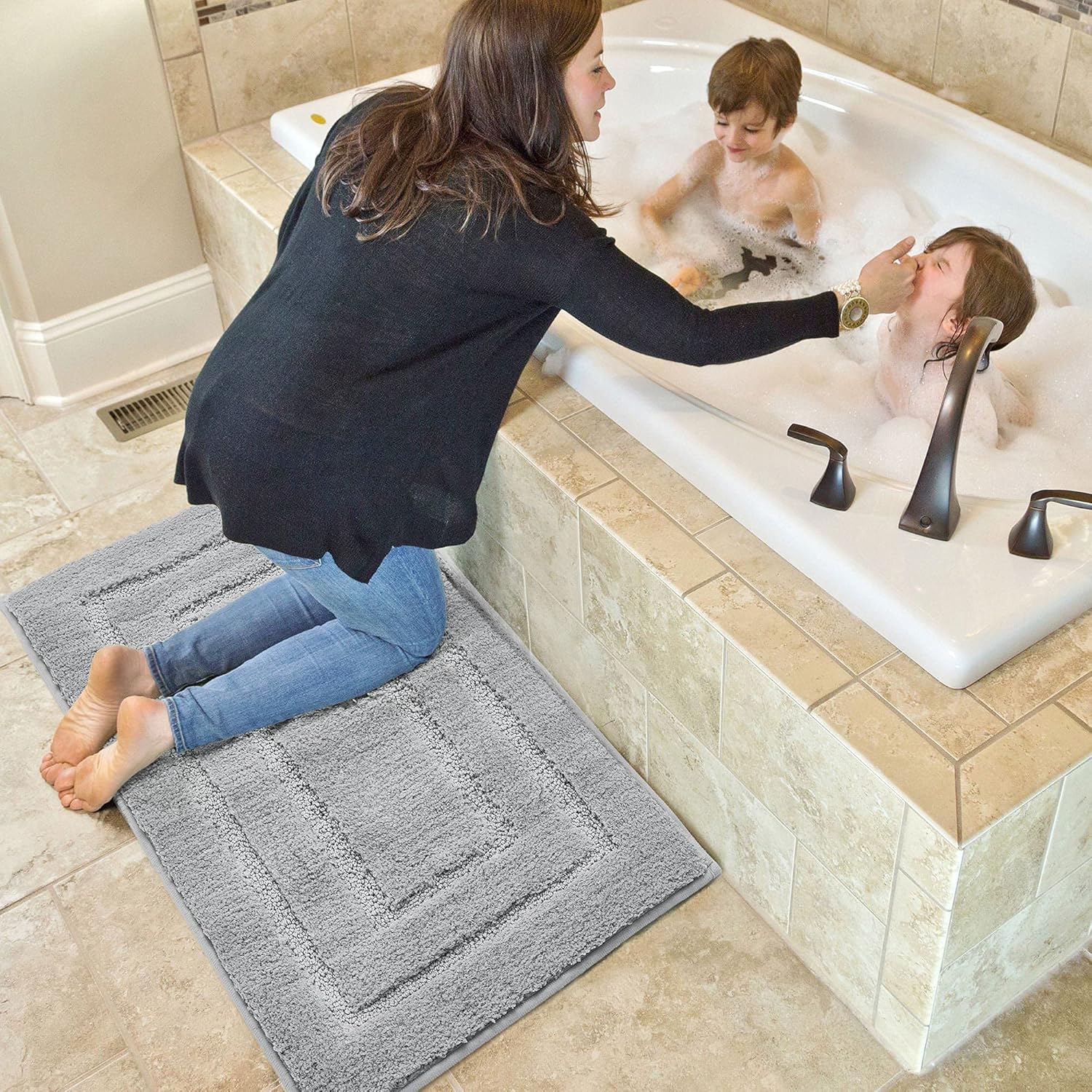 Bathroom Rug Mat Non Slip Bath Mat Machine Washable Dry Comfortable Floor Carpet Extra Absorbent and Soft Rugs for Shower Kitchen Tub Toilet Bedroom Decor Bathtub (16x24, Gray) : Home & Kitchen