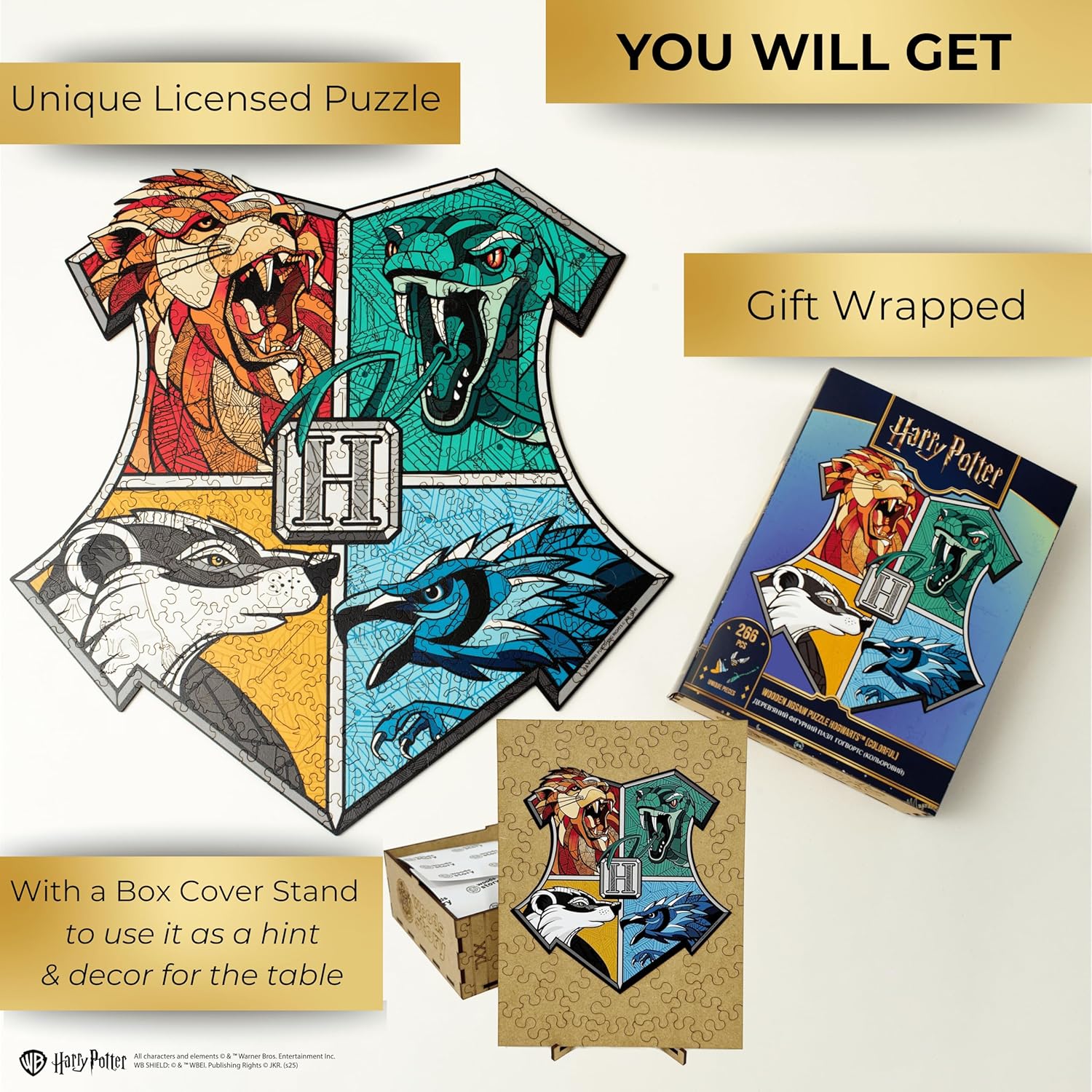 Harry Potter Wooden Jigsaw Puzzle Hogwarts Themed - Shaped Magic Puzzle for Adults & Teens – Officially Licensed Gift for Harry Potter Fans & Puzzle Lovers (XXL, Colorful)