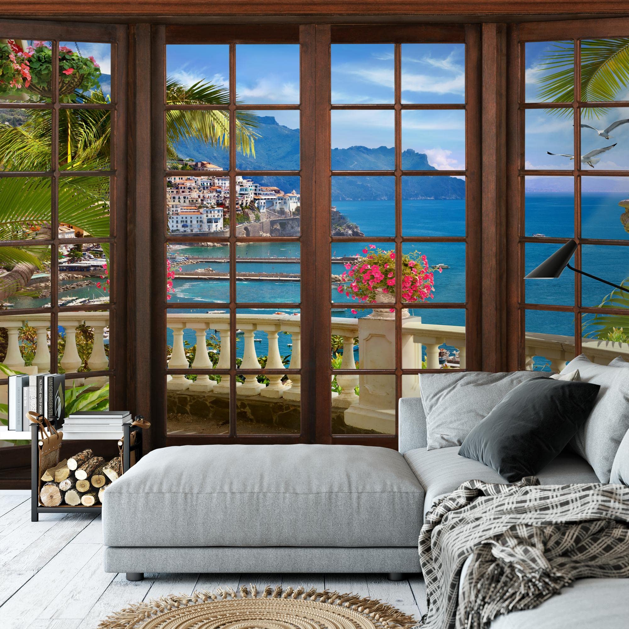 Runa Art Carta da parati fotografica Finestra sul mare Moderno Vello Soggiorno Camera Da Letto Sala - Made in Germany - colorato Brown 9363010a