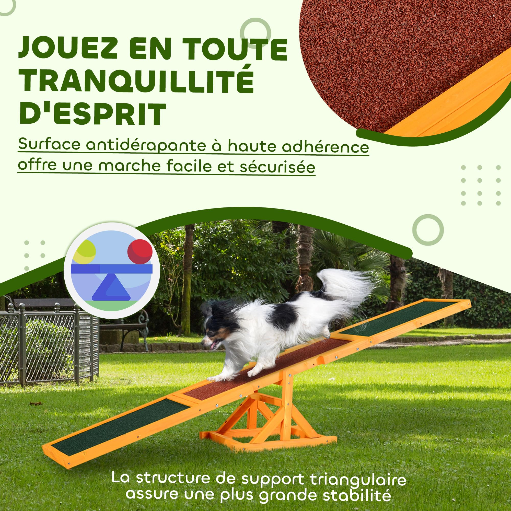 PawHut Agility Sport dla psa przechylanego - Zakrętka dla psa - sprzęt treningowy dla psa - drewno jodła wstępnie naoliwione antypoślizgowe bitumiczne cegła zielona