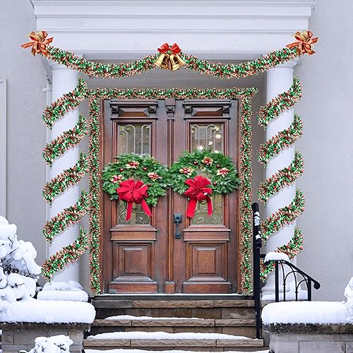 Miniatura 5 de Guirnalda de árbol de Navidad brillante de 50 pies, color rojo y verde plateado metálico