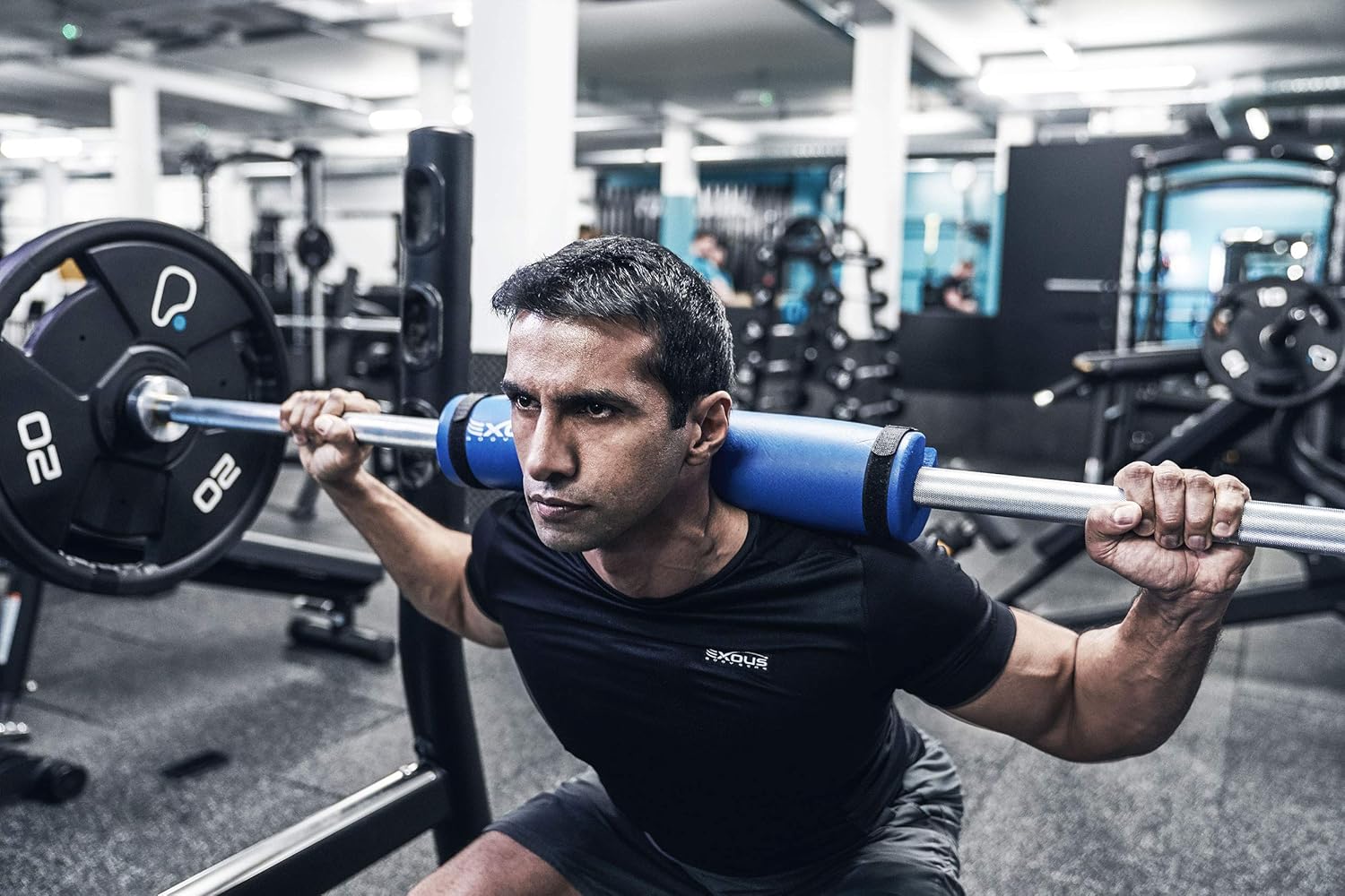 EXOUS BODYGEAR Barbell Pad Squat Bar Foam Neck Cushion - for Hip Thrusts - Fits Olympic Weight Lifting Bar - Fixing Straps for Non Slip Fit (Cool Blue)