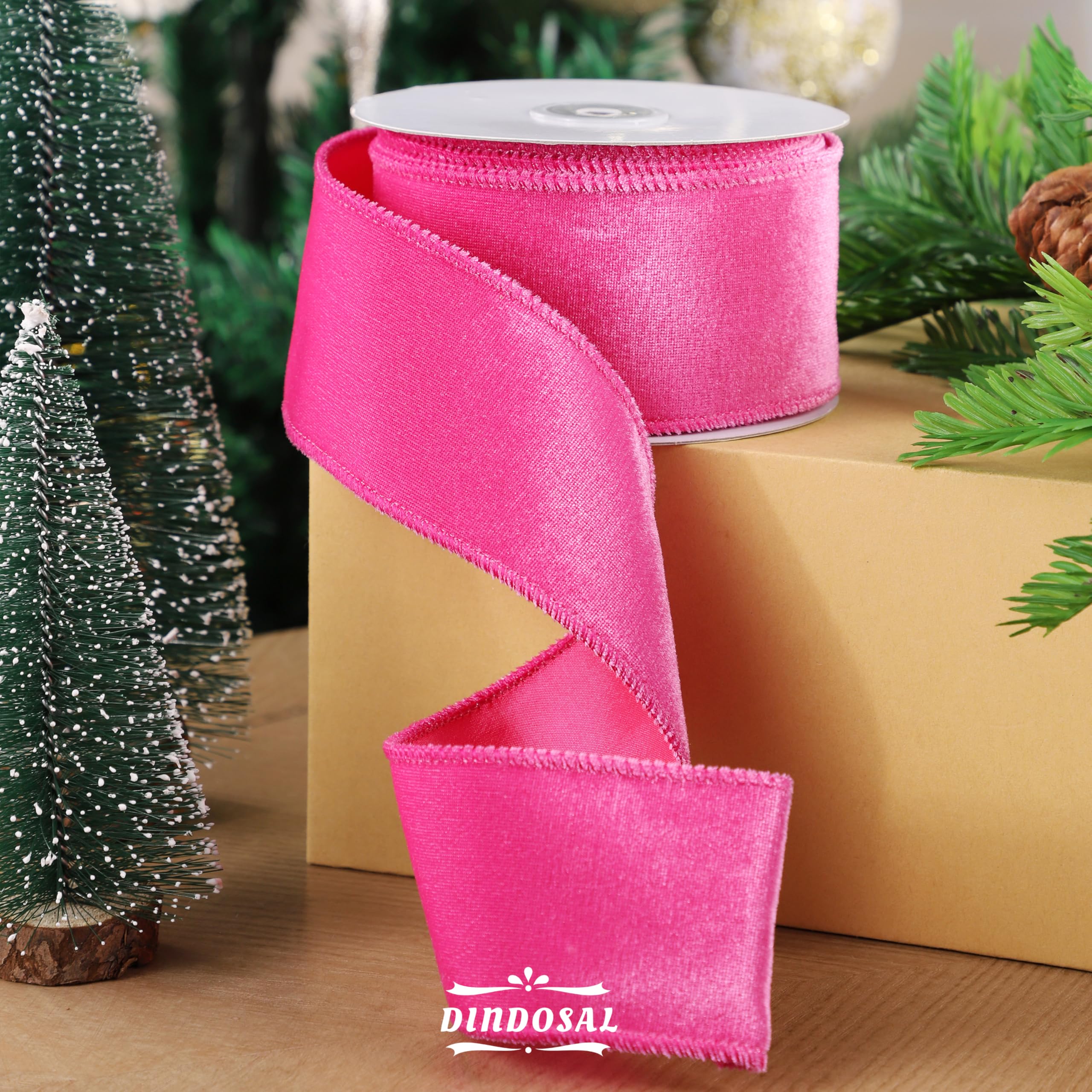 Nastro Natalizio In Velluto Rosa Con Bordo Dorato - 6,3 Cm X 9,1 M, Con Fil Di Ferro Per Decorazioni