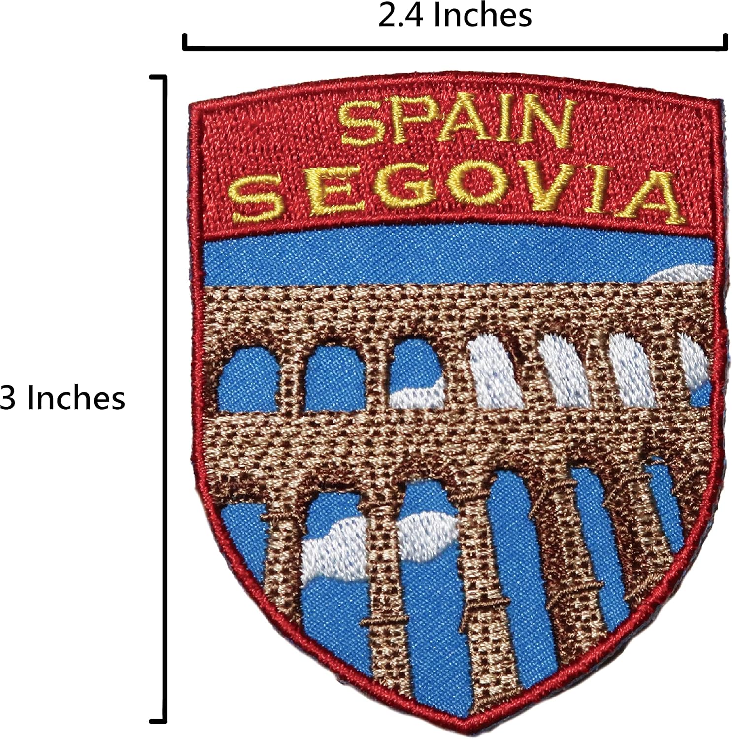 A-ONE - Aqueduct Acueducto of Segovia Spain Needle Stick On Patch Applique, Spain Country Flag Embroidery Patch for Clothing Jeans Bag NO.173C