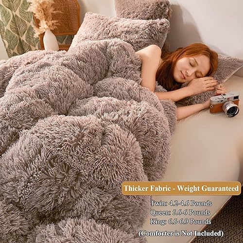 Miniatura 3 de XeGe - Funda de edredón afelpada y lanuda, de terciopelo cristal de lujo ultrasuave, cierre de zíper (1 funda de edredón de piel sintética)