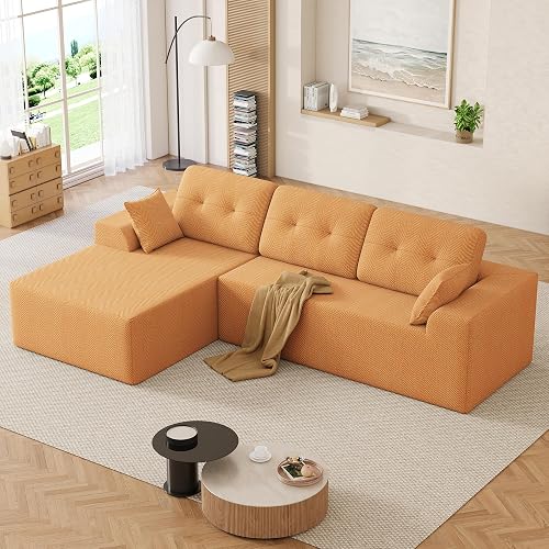 Ball & Cast 106" L-Shaped Modular Sectional Sofa, Boneless Cloud Couch | with Deep Seat, Chenille Fabric, 18" Seat Height, 32D Foam & Pocket Spring Support, Left Facing Chaise for Living Room