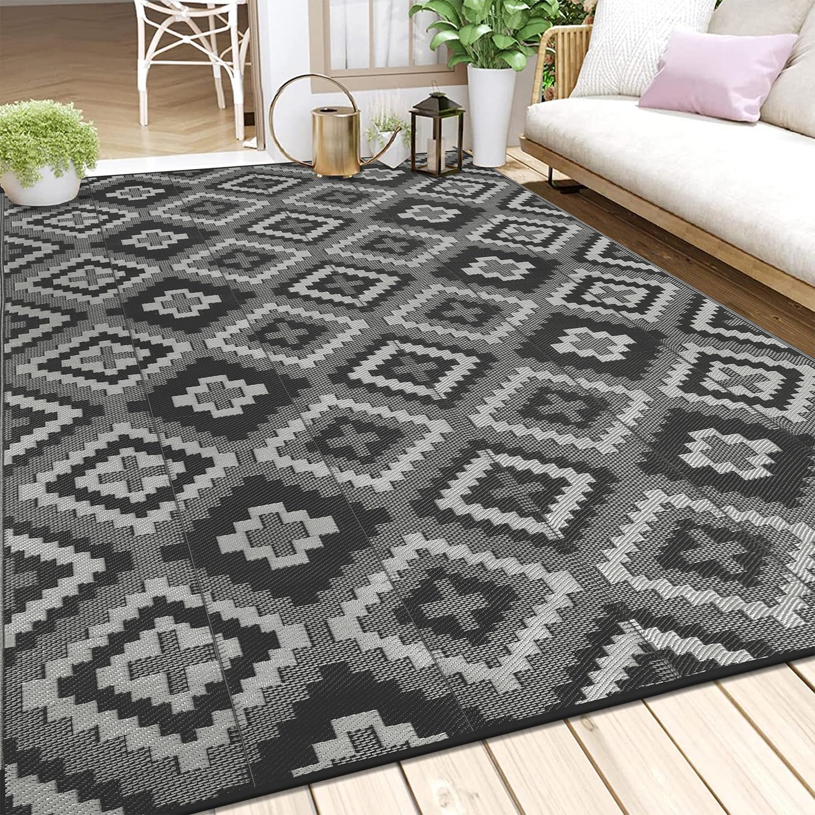 Enyhom Dywan outdoorowy, odporny na działanie warunków atmosferycznych, 240 x 300 cm, dwustronny dywanik podłogowy, z tworzywa sztucznego, dywan na taras, odporny na działanie promieni UV, na kemping