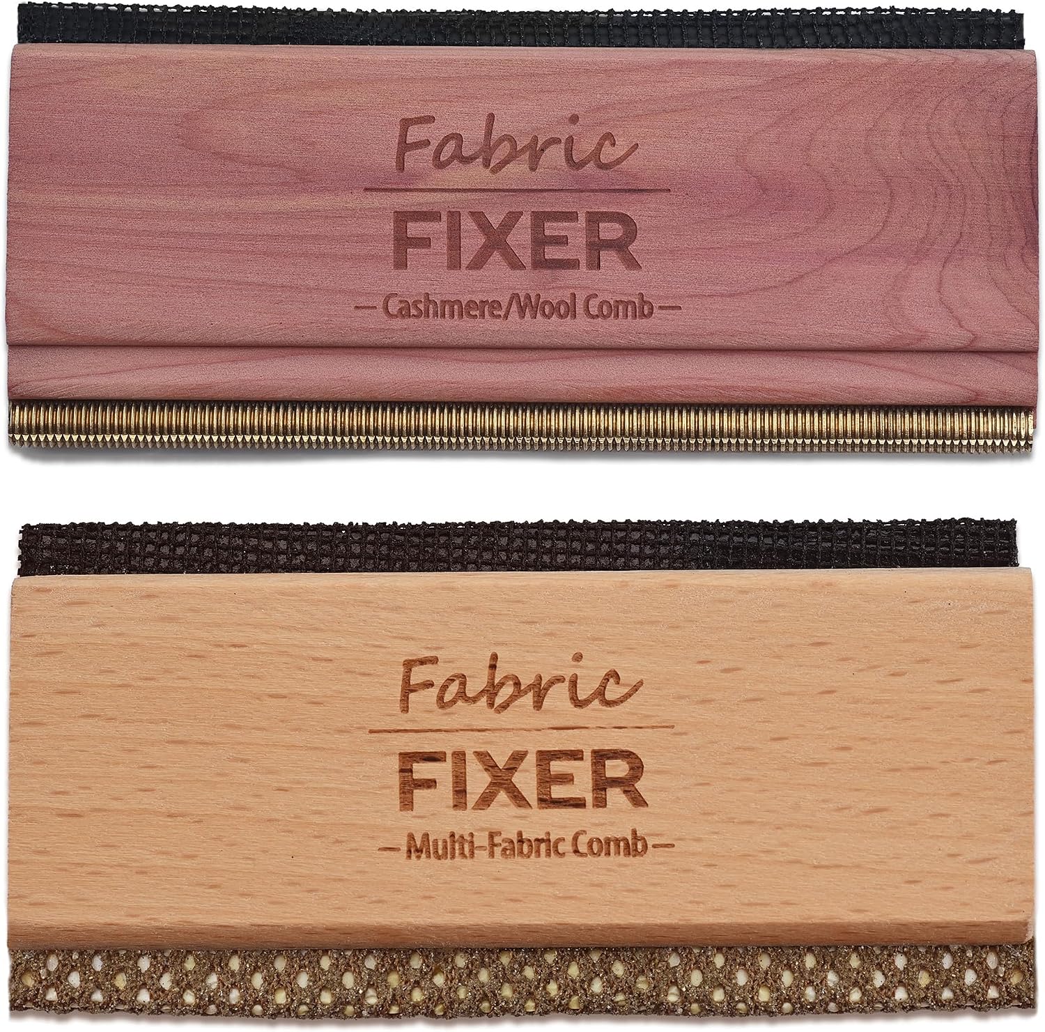 Cashmere and Multi-Fabric Sweater Comb Combo (Cedar Wood Handle Double Edge Design) Manual Fabric Defuzzer Wool Lint Shaver Comb Scraper for Clothing Pills, Furniture, Sheets and Fabrics