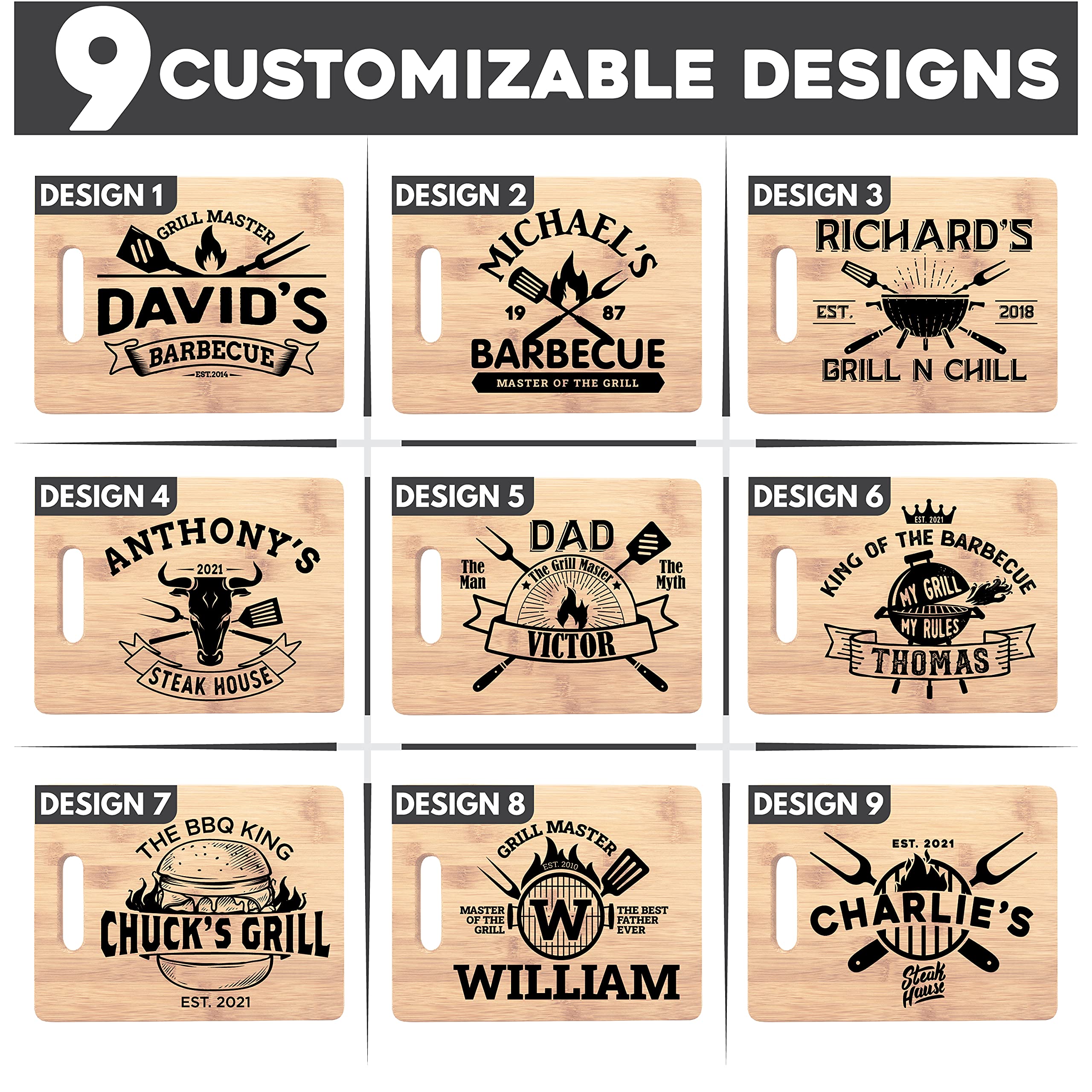 Gifts for Dad, Personalized Dad Cutting Board, Gifts For Dad, Grill Master | 9 Designs | Dad Gifts from Daughter, Wife - Grandpa Gifts from Grandchildren Small 5 Style Options