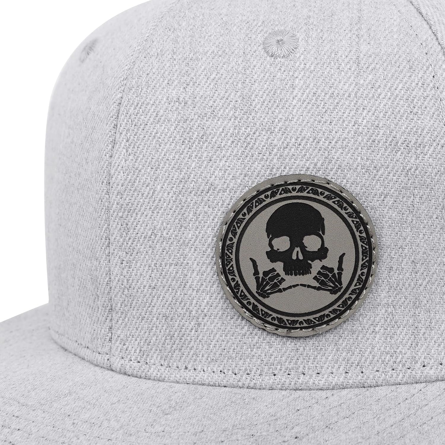 Flat Brim Hats for Men - Gothic Style Skull Hat Leather Pattern - Hip-Hop Snapback Hat Skeleton Hats for Men image 3