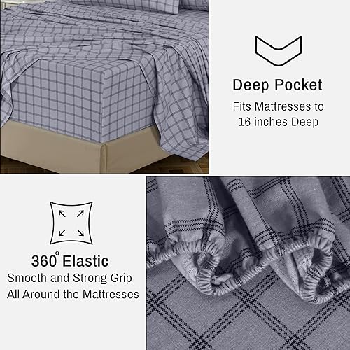 Vista 13 de RUVANTI Juego de sábanas de franela 100% algodón, tamaño matrimonial, 4 piezas, Alpine Serenity Serenidad alpina