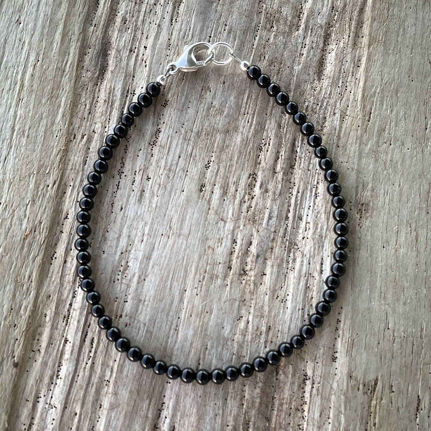 Black Onyx Bracelet, 3mm Beads, Custom Length, Silver or Gold Fill