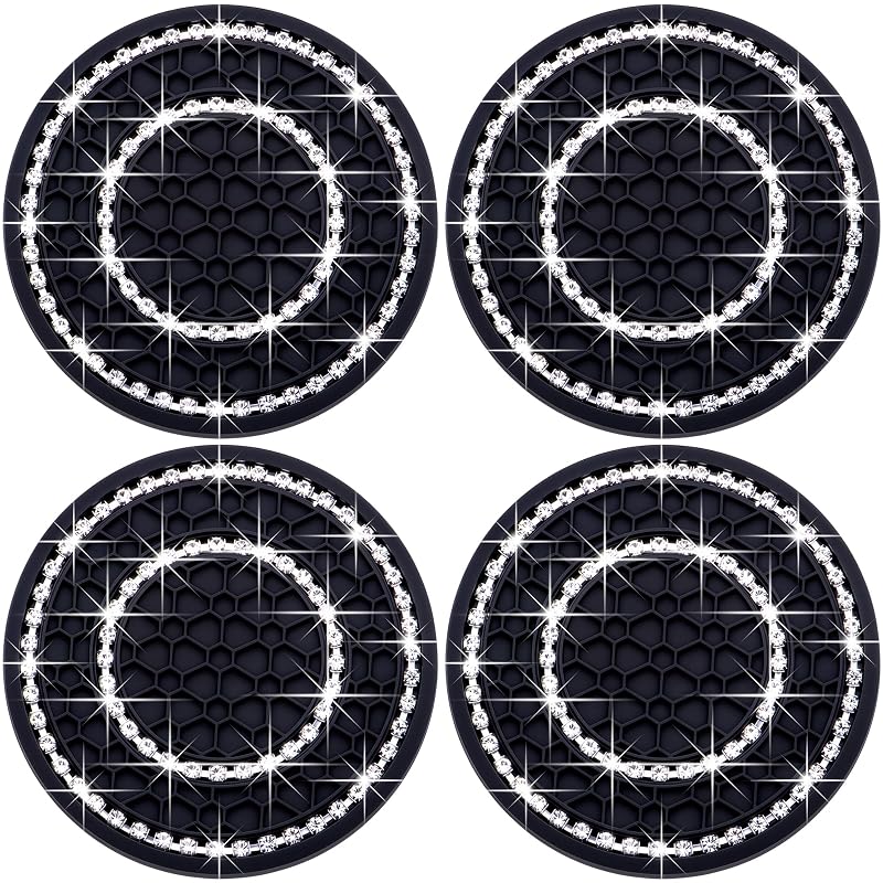 Kit de porta-copos para carro com strass e silicone, redondos, 6,99 cm, preto e branco, 4 unidades MEAJOO