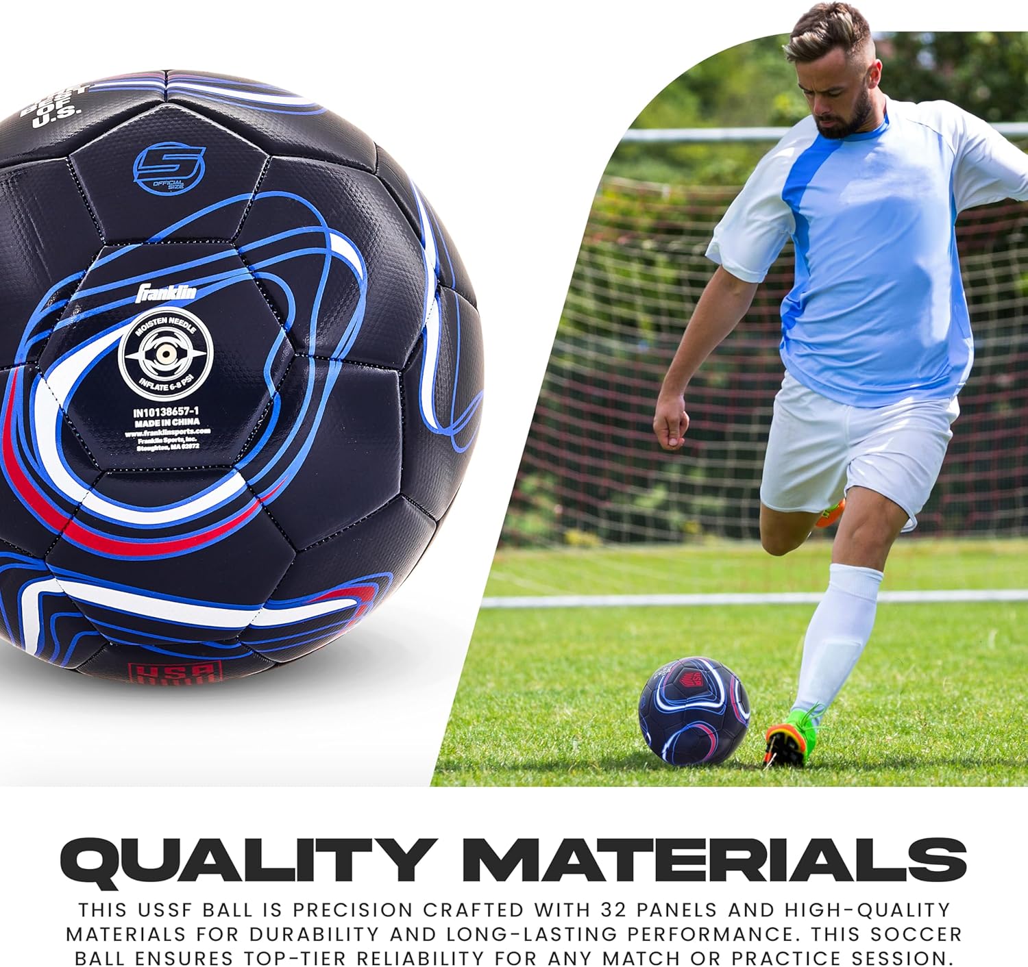 Franklin Sports Official US Soccer Federation (USSF) Soccer Ball + Pump - Size 5 Regulation Ball for Youth + Adult Players - Premium Cover + Construction - Perfect for Matches + Training - Navy