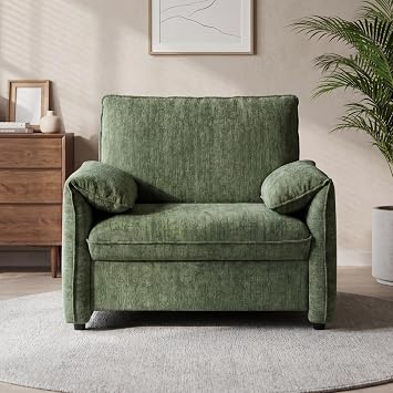 Oversized Accent Chair, 41 inch Modern Armchair for Living Room, Wide Reading Chair w/Deep Seat Springs Cushion, Padded Arms, Chenille Single Sofa Chair for Bedroom, Apartment, Green