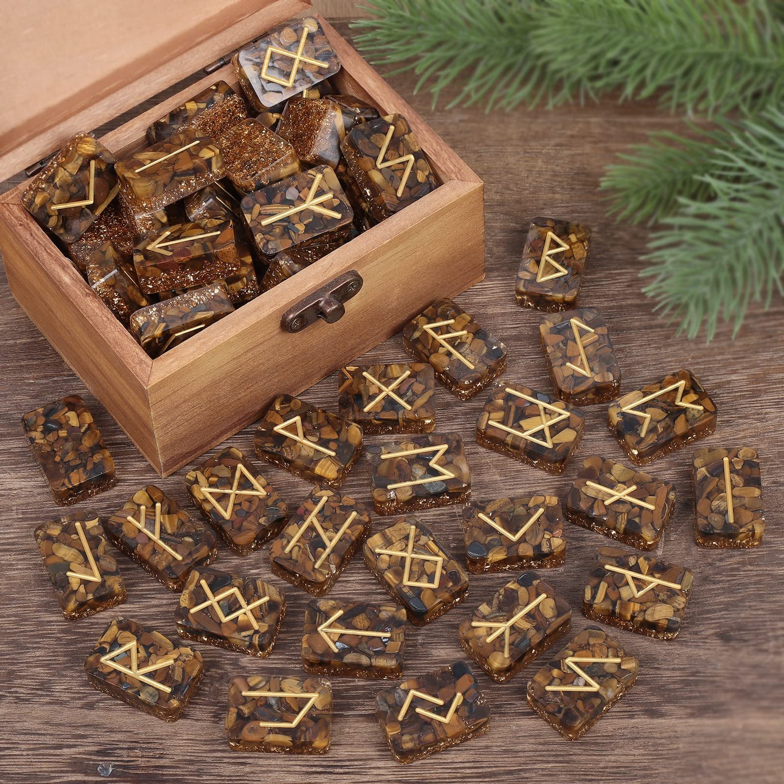 Books On Runes Tiger Eye Rune Stones Set - 24pc Engraved Futhark ...