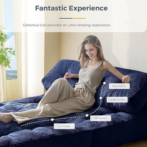 MAXYOYO Folding Sofa Bed, Convertible Sleeper Chair with Pillow Foldable Mattress with Back Support, Portable Fold Out Chair Bed Comfy Floor Sofa Lounge for Living Room Bedroom, Navy,Double