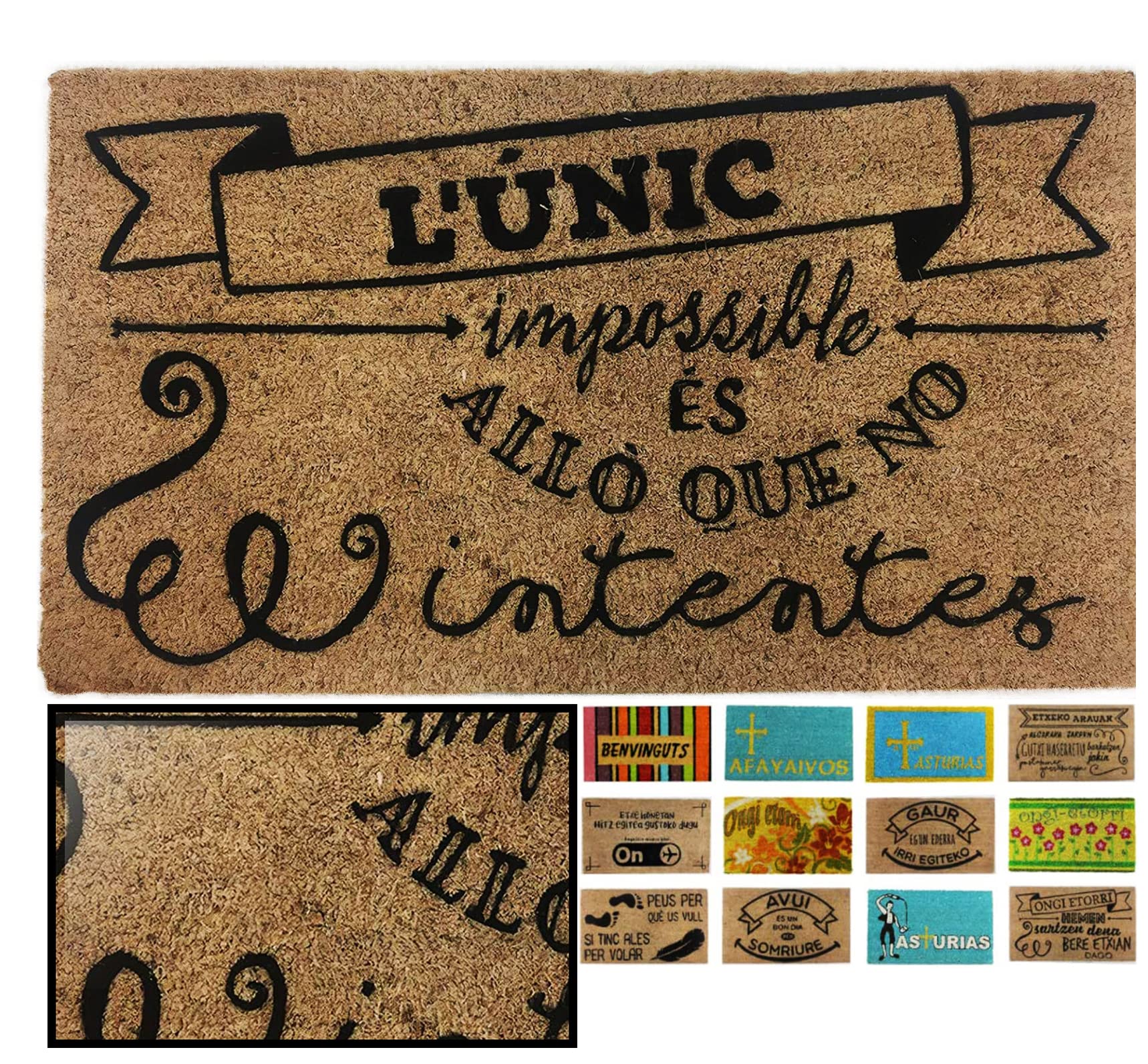 LucaHome - Felpudo Coco Natural 40x70 Antideslizante, Felpudo de Coco L'unic Impossible, Felpudo Absorbente Entrada casa, Ideal para Exterior o Interior