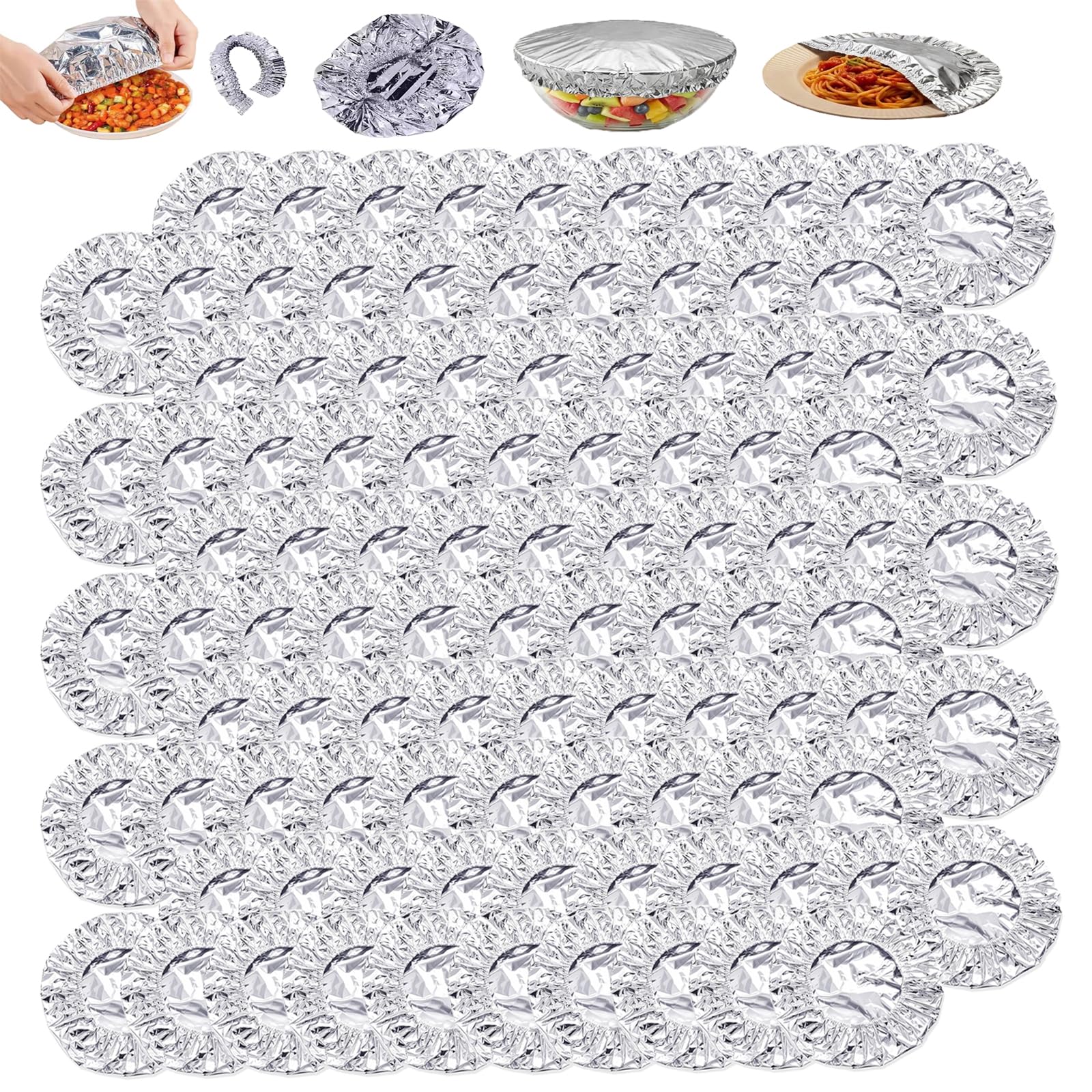 50PCS Reusable Aluminum Foil Food Covers, Food Grade Aluminum Foil Fo𝐨d Cover, Fo𝐢l Fo𝐨d Covers Stretch Reusable, Home Dining Table & Fo𝐨d Container Alum𝐢num Fo𝐢l Heat-Retaining Cover (100pcs)