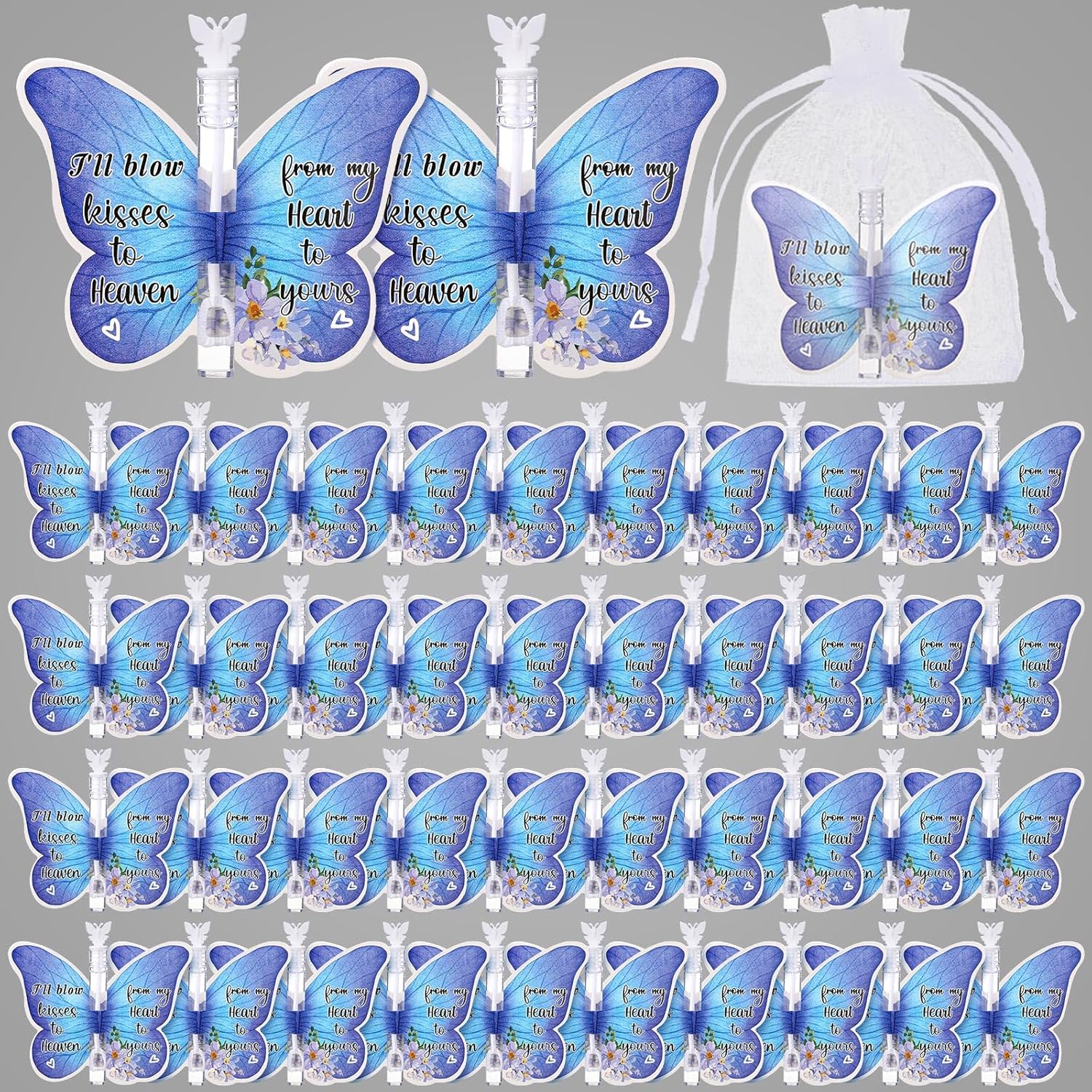 Shappy 40 Sets Funeral Bubble Wands Bulk Gifts Memorial Mini White Bubble Wands Party Favors Funeral Mini Butterfly Tubes Stuffers with Cards Memorial White Butterfly Tubes Stuffers for Life Party
