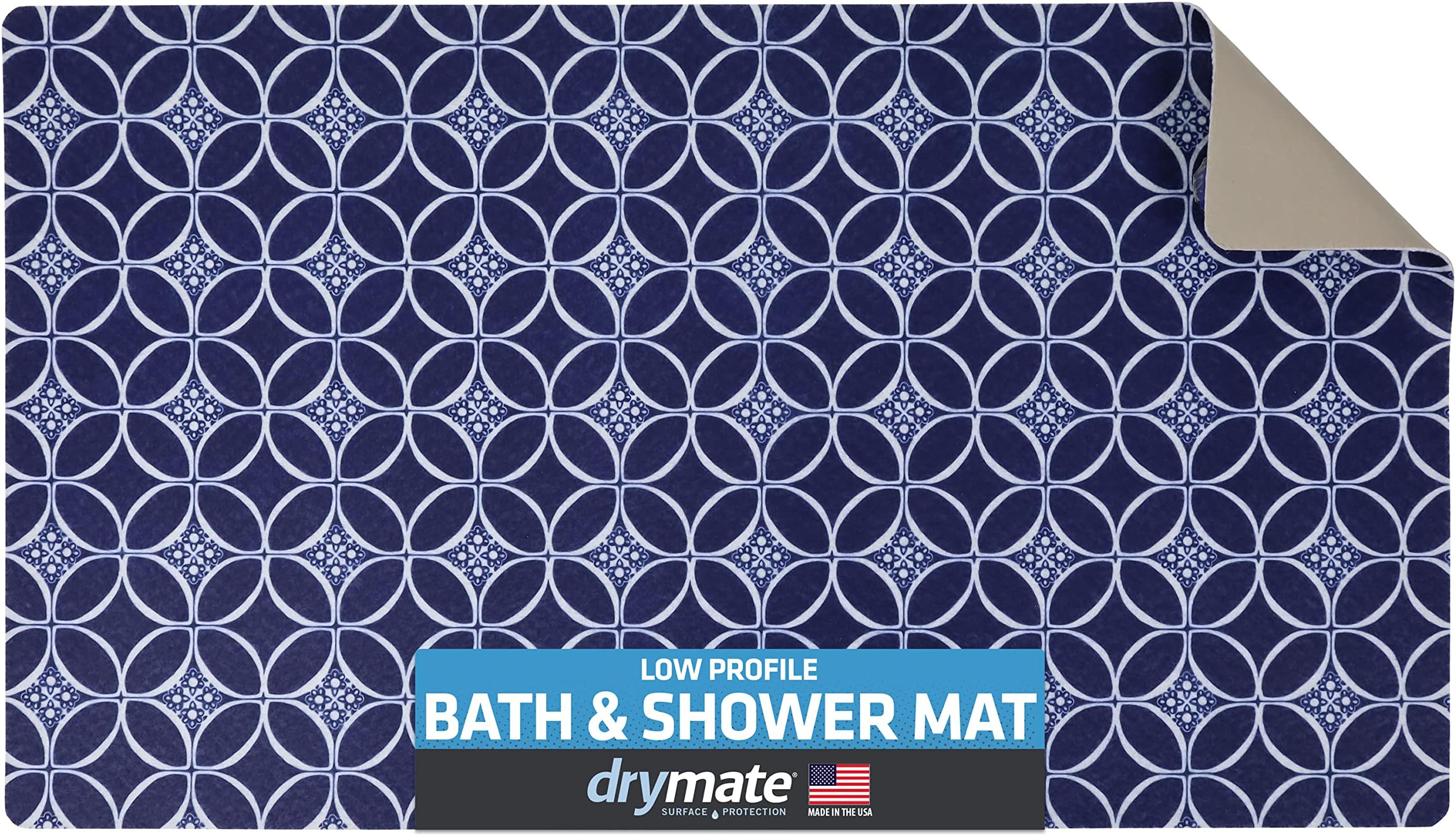 Drymate Low-Profile Bath & Shower Mat, (Ultra-Thin) Fits Under Doors -Absorbent/Waterproof/Slip-Resistant- Machine Washable Bathroom Floor Pad for Outside of Bathtub (USA Made) (16” x 28”)