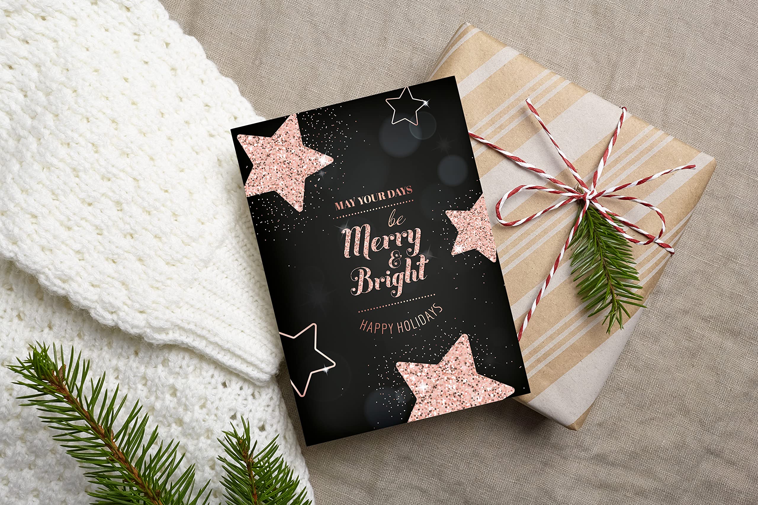 Set 12 Biglietti Di Natale Con Buste, Formato A6, Motivi Foresta E Cervo, Acquerello, Scritta 'Frohe Weihnachten' E 'Merry Christmas'