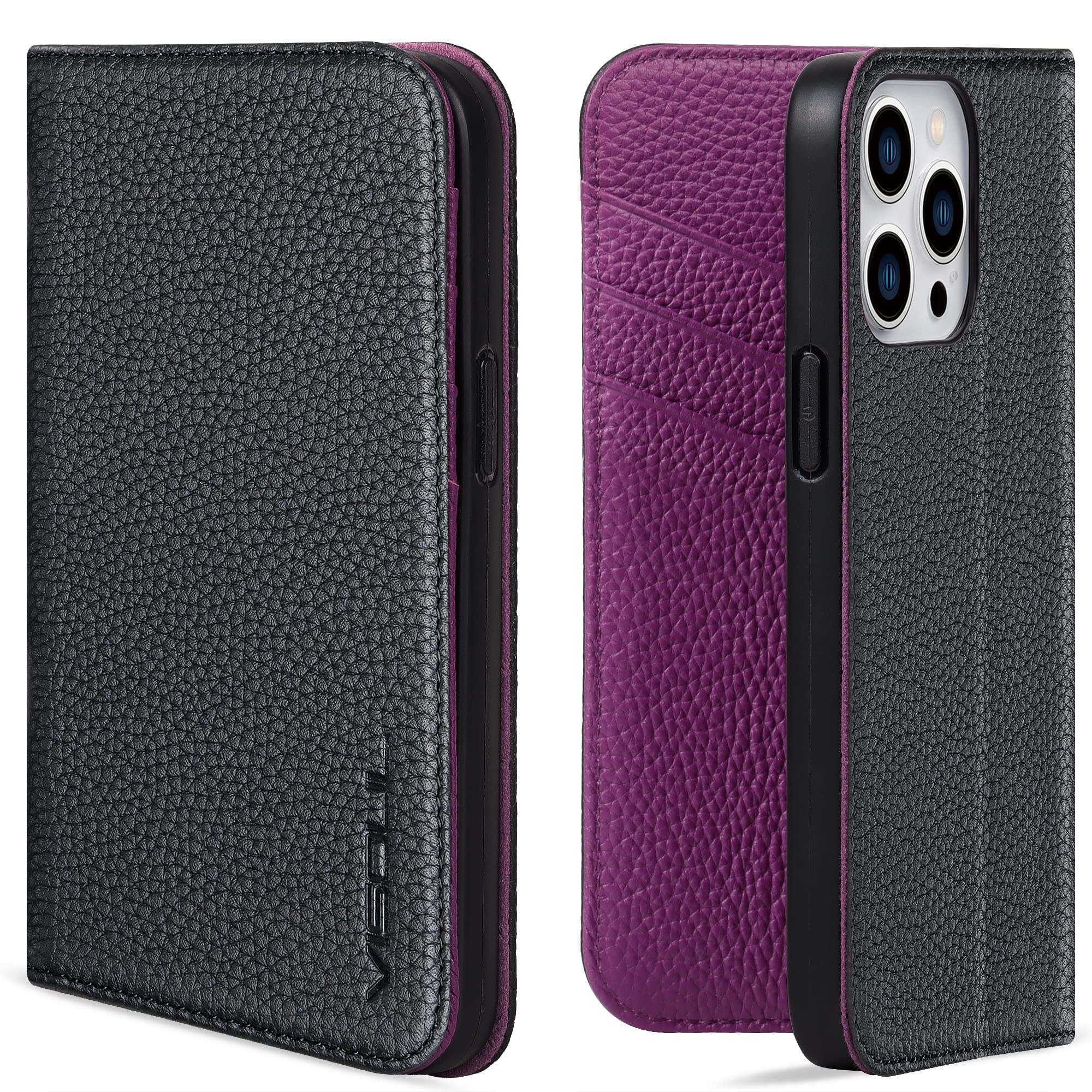 VISOUL Étui portefeuille en cuir grainé avec porte-cartes pour iPhone 14 Pro pour homme et femme, étui portefeuille à rabat magnétique avec blocage RFID compatible avec iPhone 14 Pro (6,1")