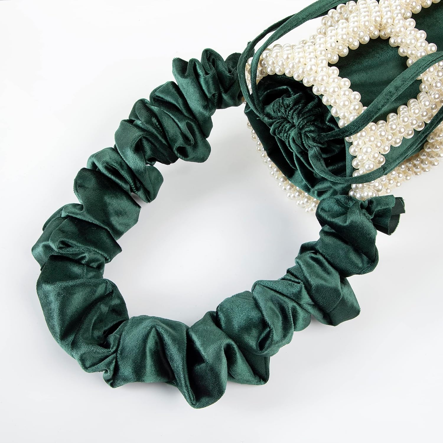 YUSHINY Women Faux Pearl Beaded Evening Pleuche Handle Bucket Hollow-Block Bags with Velvet Lining for Wedding Party