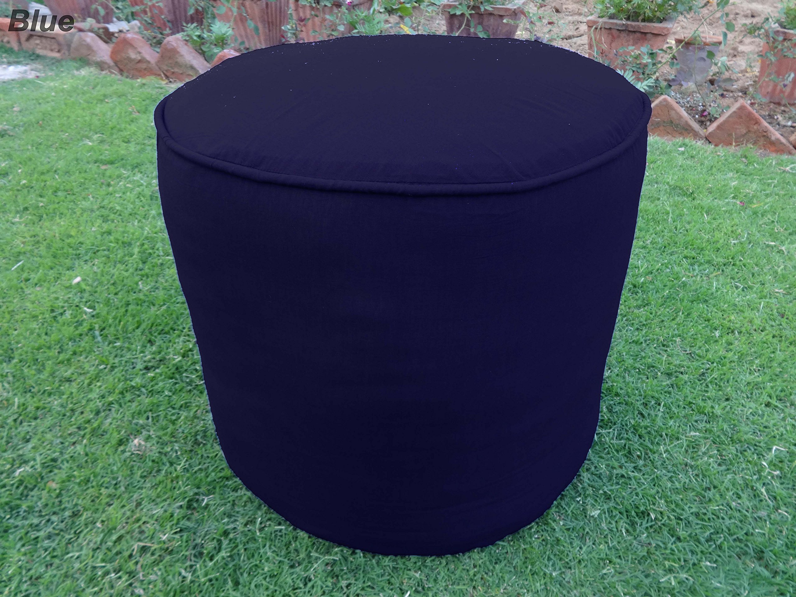 Saffron 100% Cotton Plain Piping Round Ottoman Throw Pouf Cover (19
