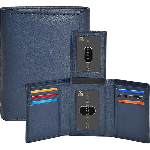 Real Leather Mens Trifold Wallet RFID Blocking Slim Minimalist Front Pocket - Thin & Stylish with ID Window in Gift Box