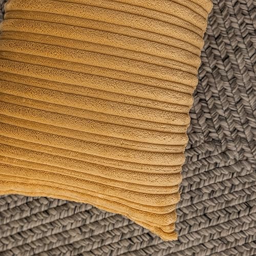 Miniatura 2 de Kevin Textile - Juego de 2 fundas de almohada decorativas de pana a rayas sólidas para sofá 24 x 24 pulgadas color caqui rosado bebé, Negro, Marrón,