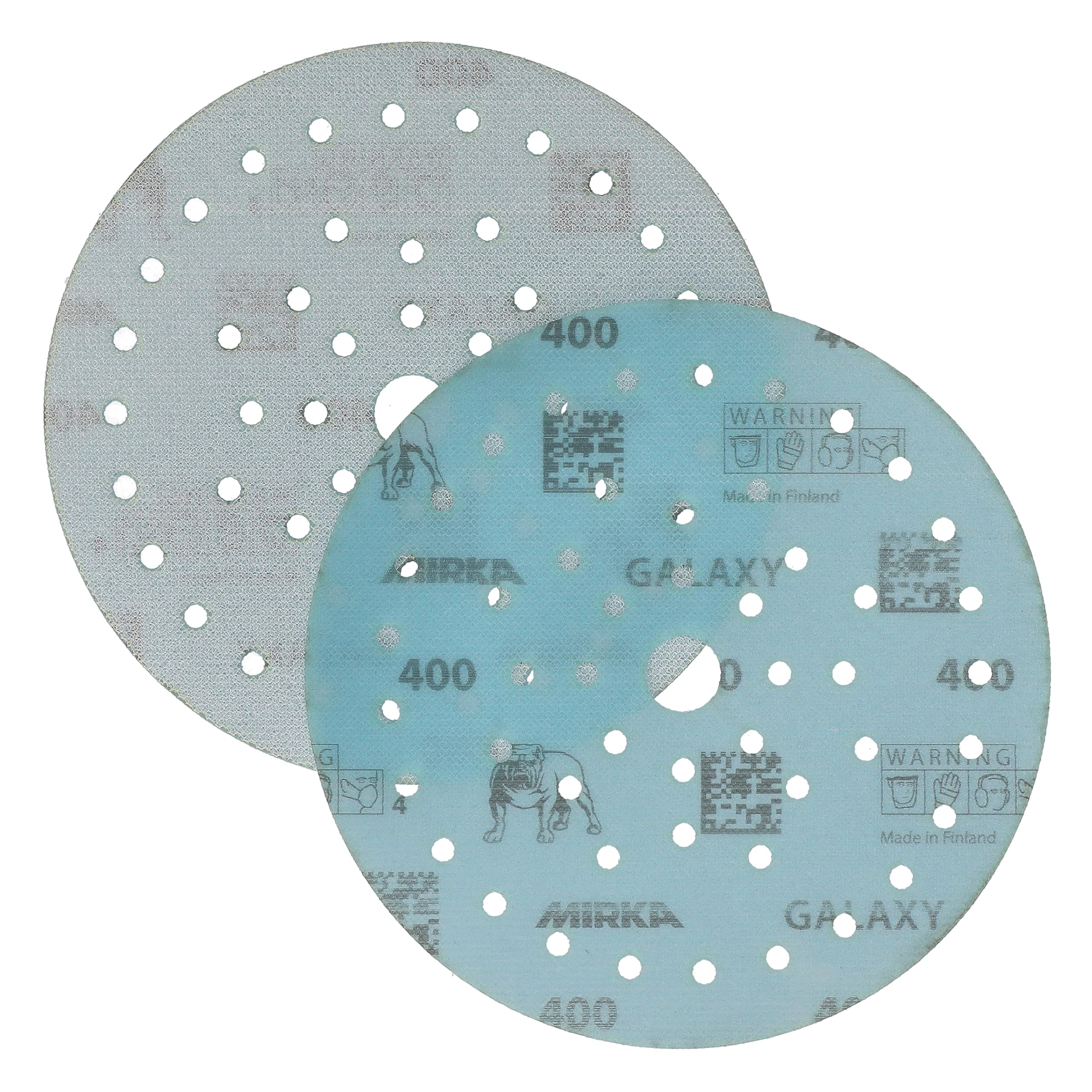 Mirka Galaxy Multifit - Carta abrasiva da 150 mm, grana 400, 50 dischi/confezione, abrasiva di alta qualità per resina epossidica, legno, metallo, tecnologia anti-intasamento e autoaffilante, ideale