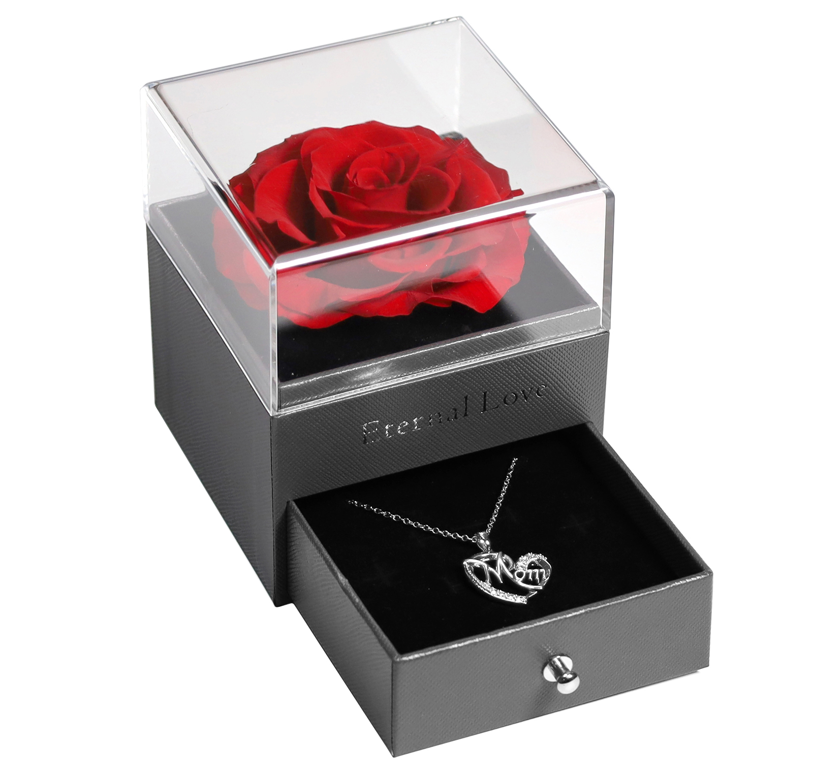 DEESOSPRO Coffret Rose Éternelle Avec Collier Cœur - Cadeau Fête Des Mères Saint Valentin