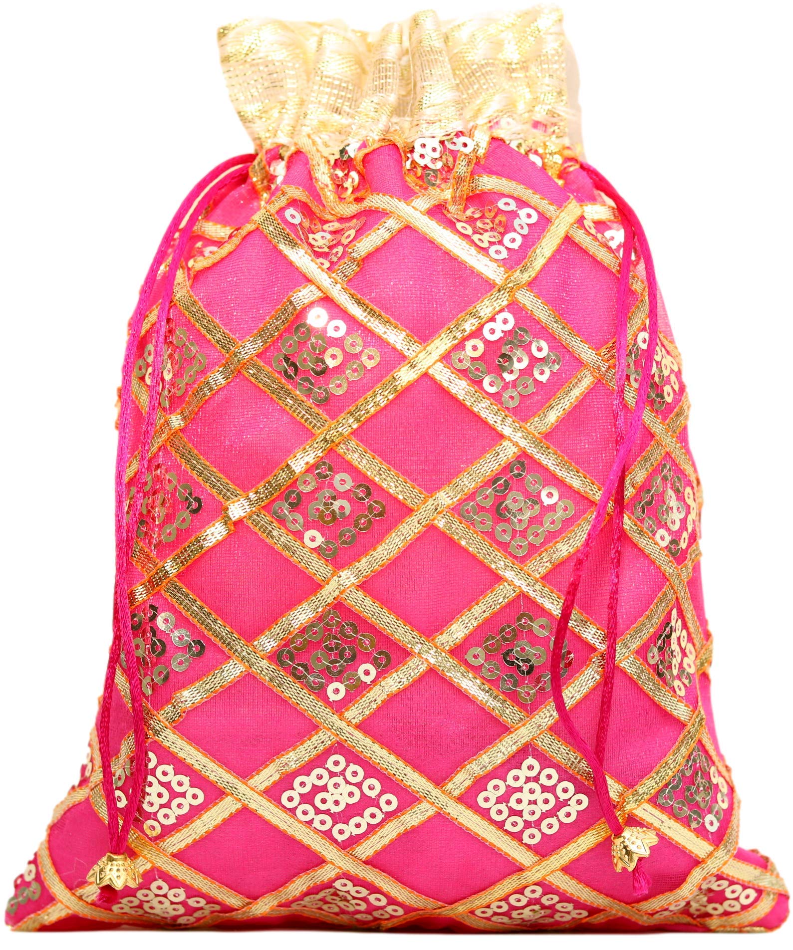 geetanjali OneStoreIndia Handmade Traditional Designer Potli for Women & Girls or Gift Bags for Festivals, Religious products or Special Occasions.|Potli - 7| (XL - Large, Pink)-picture-4