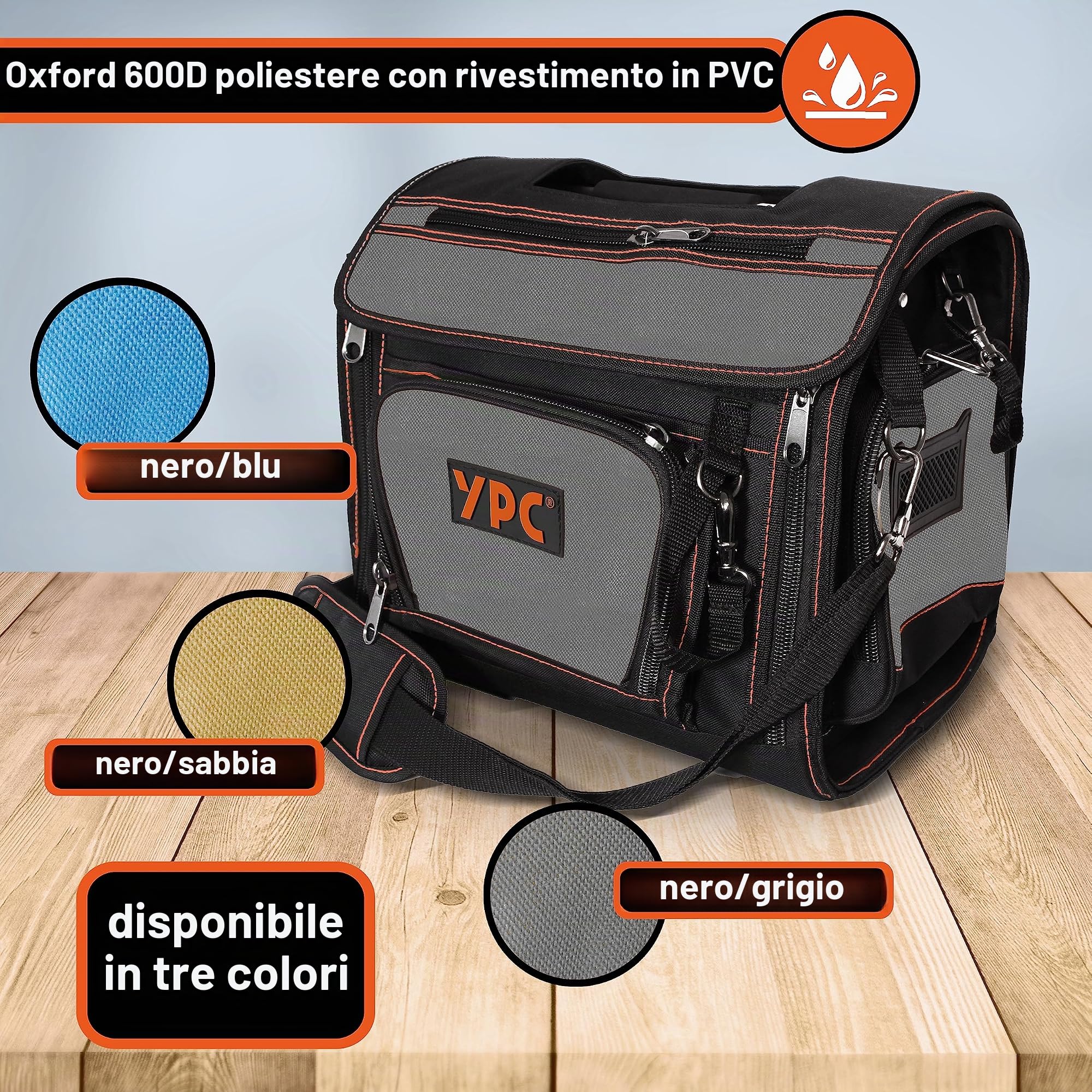 YPC Foreman – Borsa porta attrezzi XL, grigio-nero, 37x36x27cm, capacità di carico 20 kg