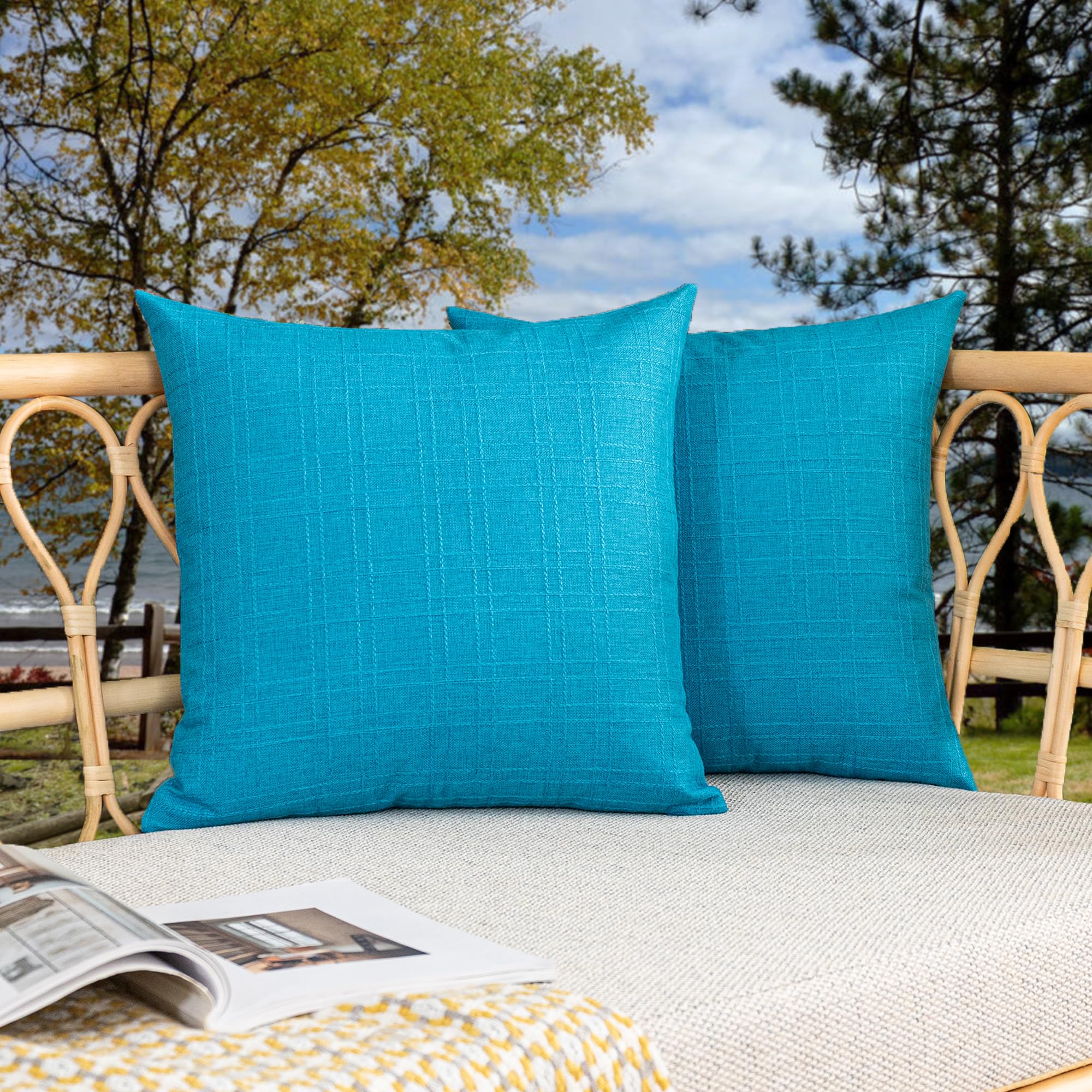 Kevin Textile Pack of 2 Outdoor Waterproof Pillow Covers Checkered Decorative Cushions Sham Throw Pillowcases Shell for Patio Tent Garden Couch Bed