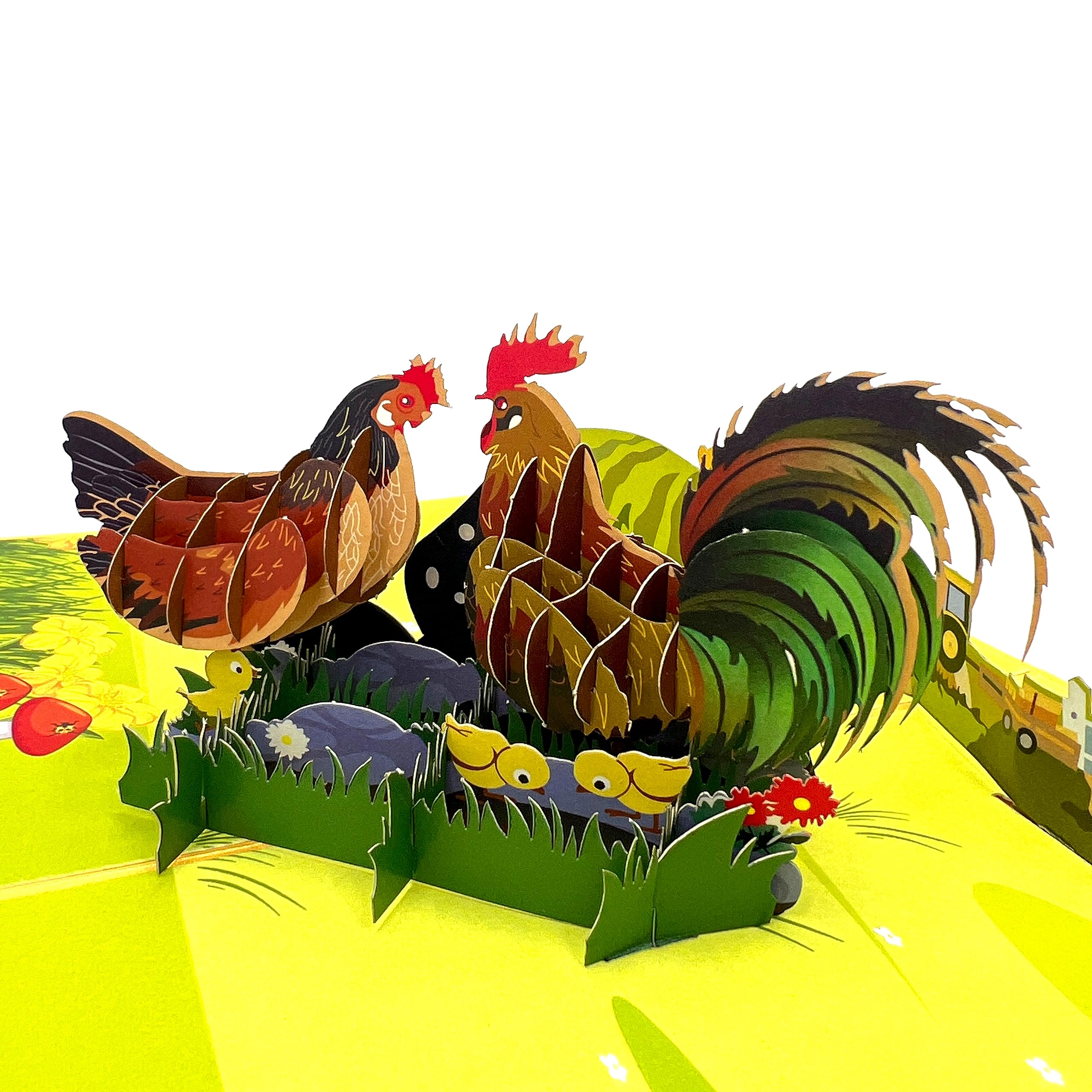 Tarjeta de felicitación 3D desplegable adorable de pollo tamaño familiar de 6 x 8 pulgadas, incluye una tarjeta de notas temática a juego y sobre