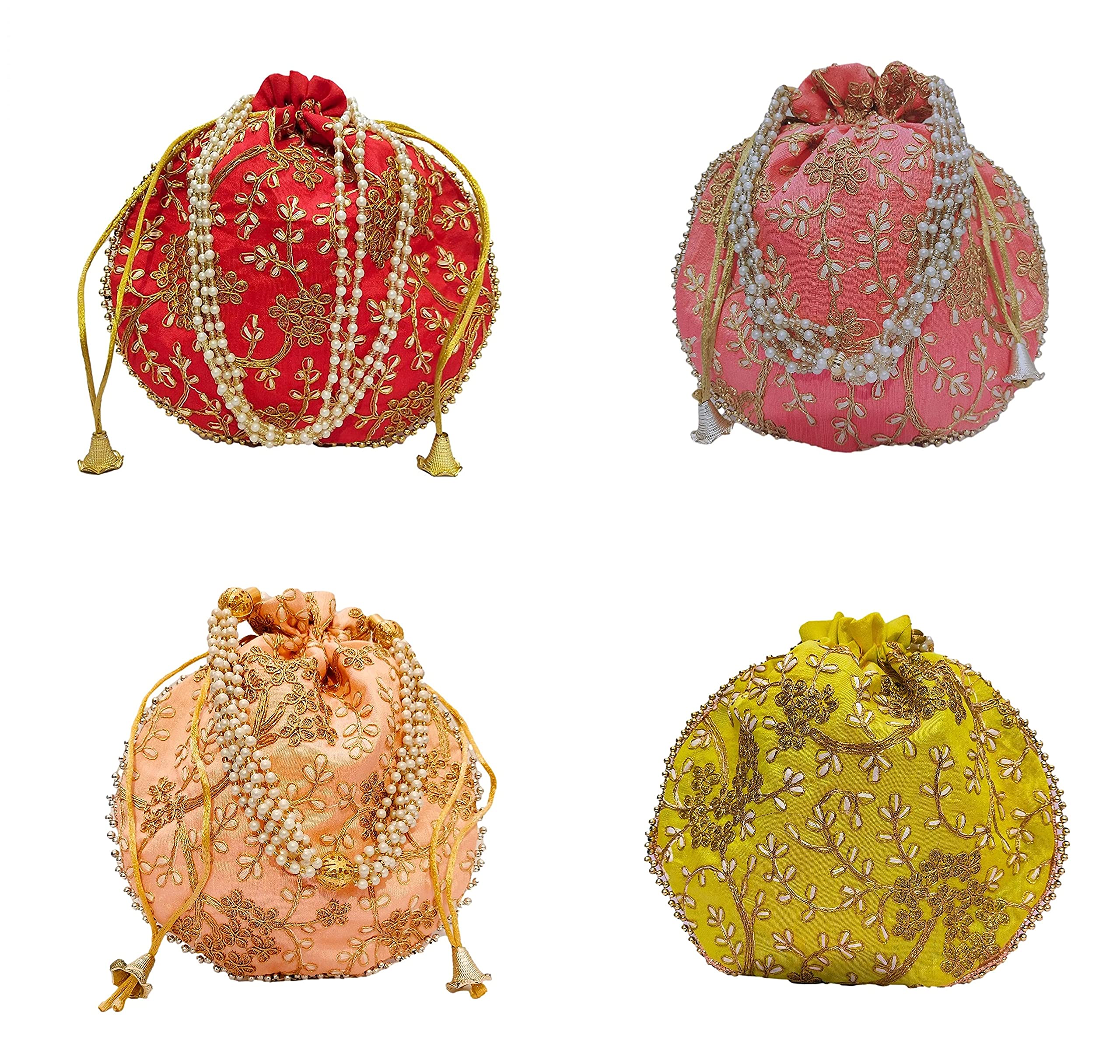 athizay 4 Pcs Potli bags (Red,Light Peach,Yellow,Pink Potli bags Combo) for women handbags traditional Indian Wristlet with Drawstring Ethnic Embroidery (B08KXYR1NM) Amazon Price History, Amazon Price Tracker