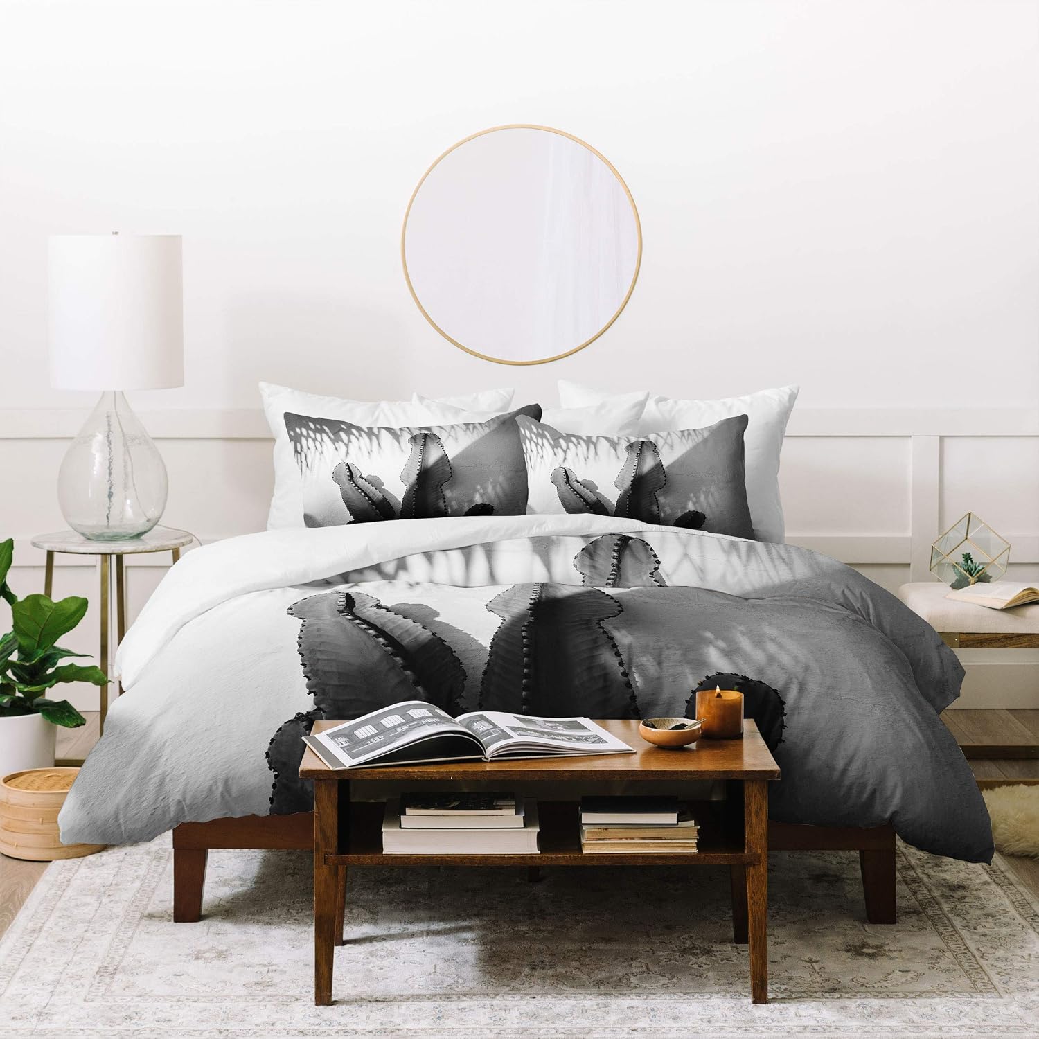 Deny Designs Bethany Young Monochrome SoCal Shadows Duvet Cover with Pillowcase(s), Queen, Black