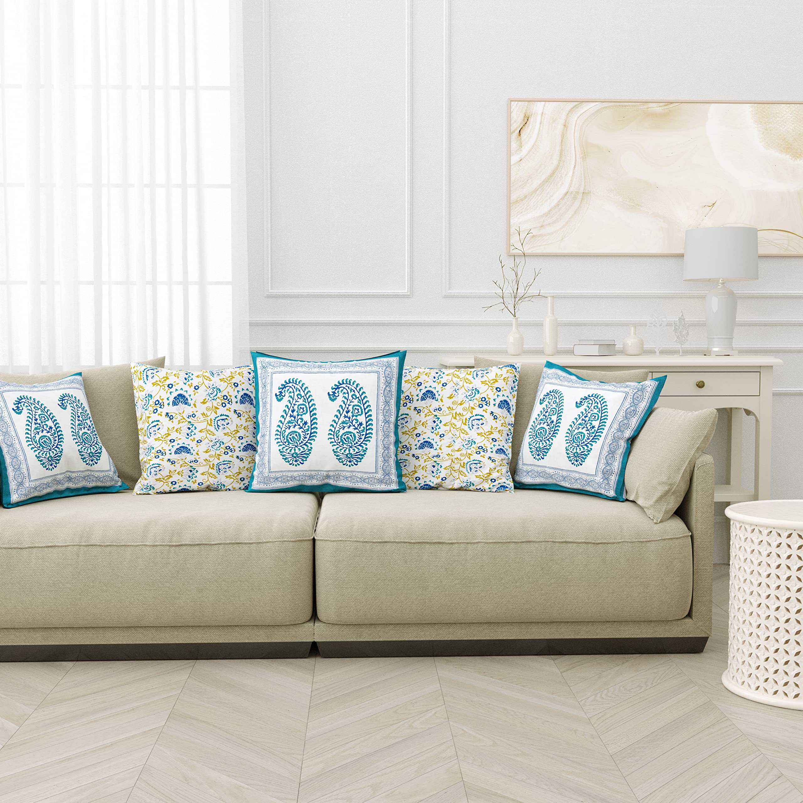 BLOCKS OF INDIA Hand Block Printed Cotton Cushion Cover (16 x 16 inches) (Cushion_3),Blue (B0B297WYXX) Amazon Price History, Amazon Price Tracker