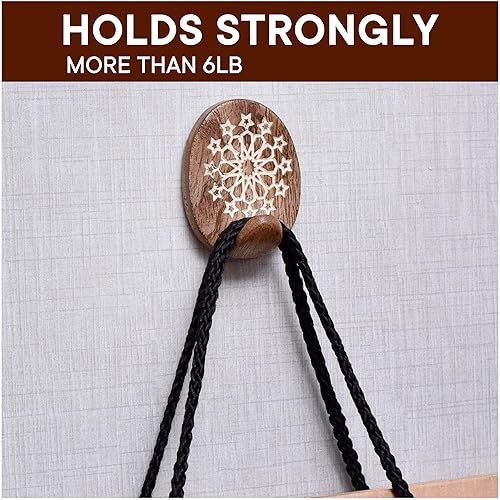 Miniatura 70 de Indian Shelf 3 ganchos, 6 tiras de ganchos de pared adhesivos de madera, ganchos decorativos de pared para colgar, gancho adhesivo bohemio