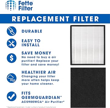Fette Filter - Premium H13 True HEPA استبدال مرشح J متوافق مع GermGuardian FLT5900 لـ AC5900WCA & AC5900WDLX Air Purifier يتضمن 1 Hepa 2 Activated Charcoal Filter.