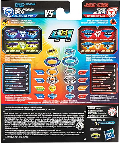 Miniatura 4 de Hasbro Beyblade Burst QuadStrike Komet Helios H8 y Tidal Pandora Epic P8 Spinning Top Paquete doble, 2 juegos de batalla para niños a partir de 8